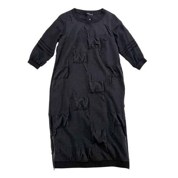 EUC norm Black Waffle Parachute 3/4 Sleeve Crew Neck Oversized Long Midi Dress